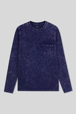 Mens Long Sleeve Indigo Washed T-Shirt