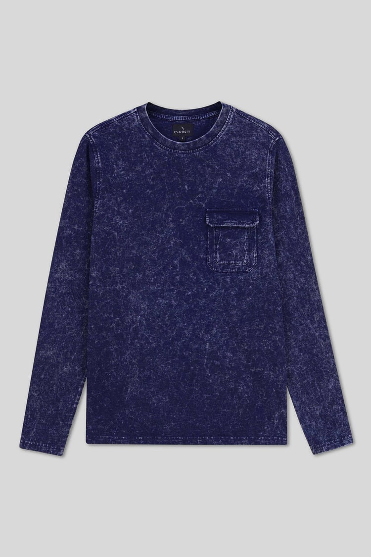 Mens Long Sleeve Indigo Washed T-Shirt