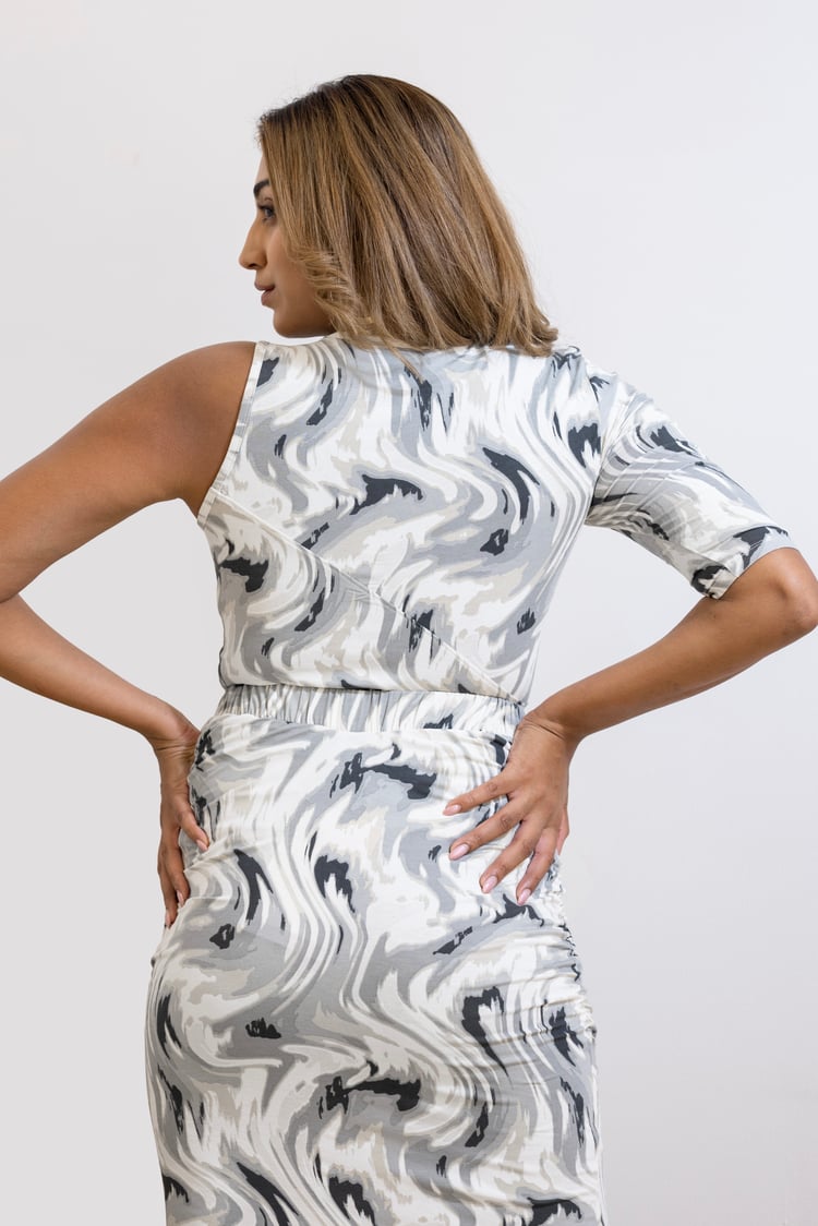 Womens One-Shoulder Fluid Printed Tops