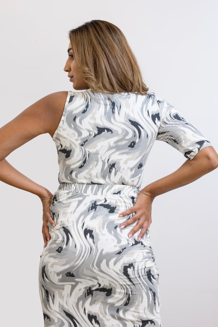 Womens One-Shoulder Fluid Printed Tops