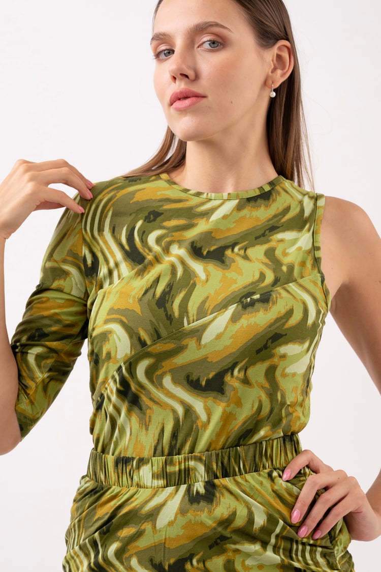 Womens One-Shoulder Fluid Printed Tops