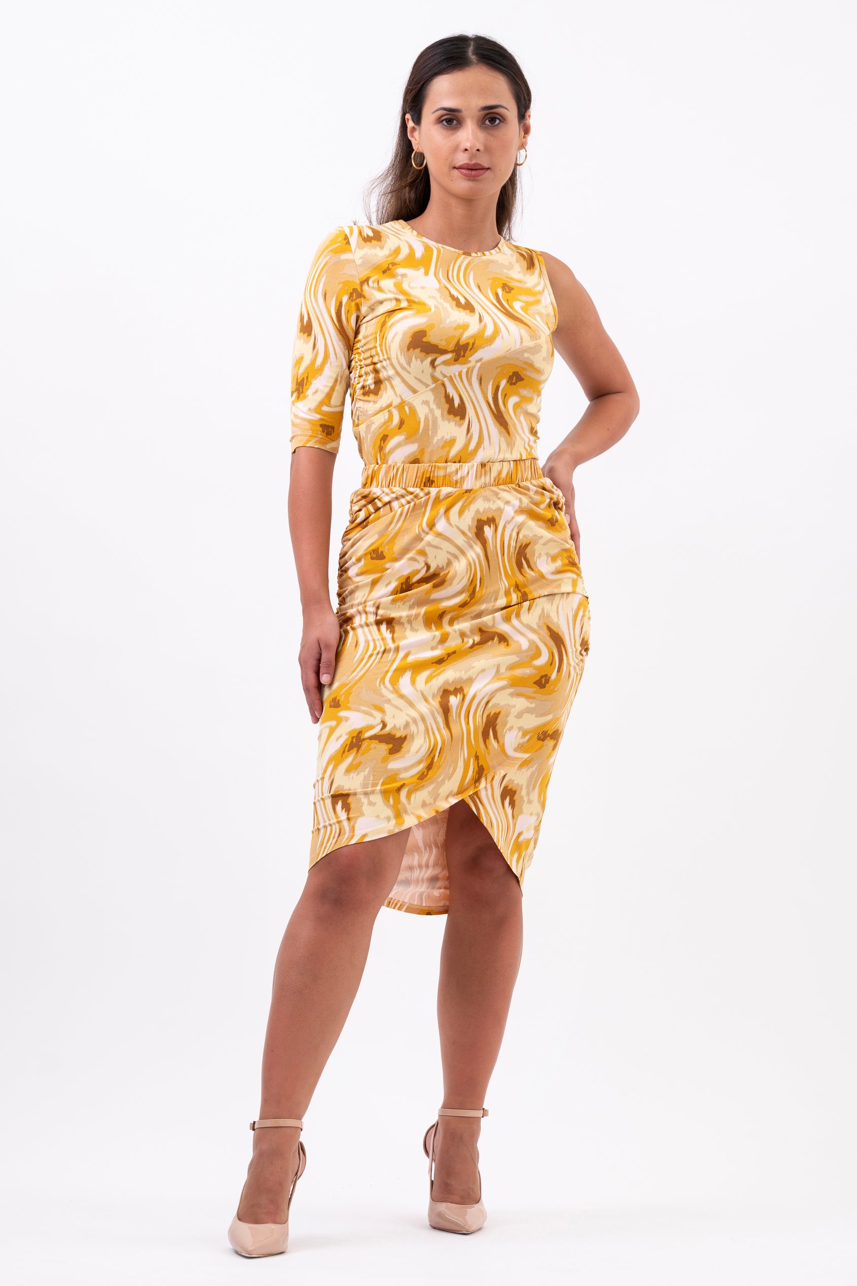 Womens One-Shoulder Fluid Printed Tops