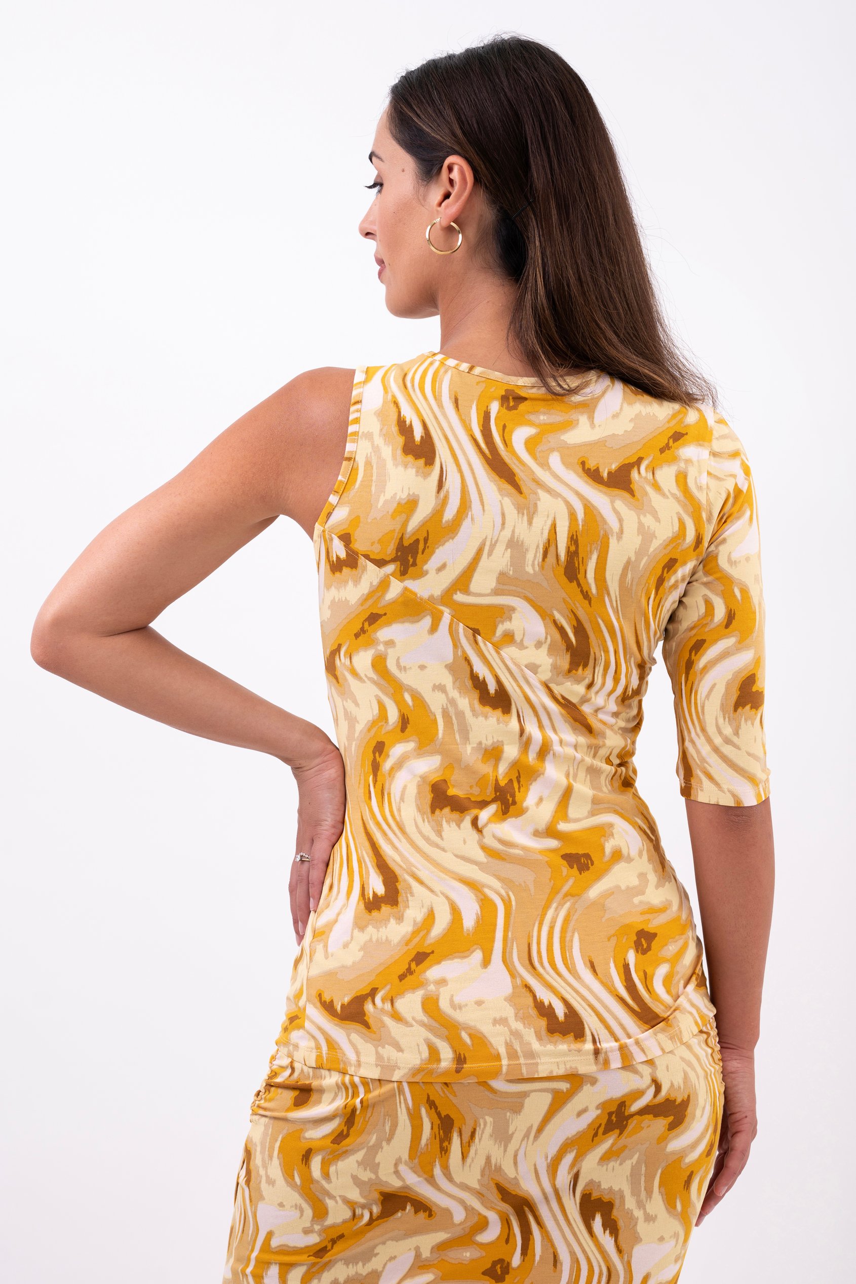 Womens One-Shoulder Fluid Printed Tops