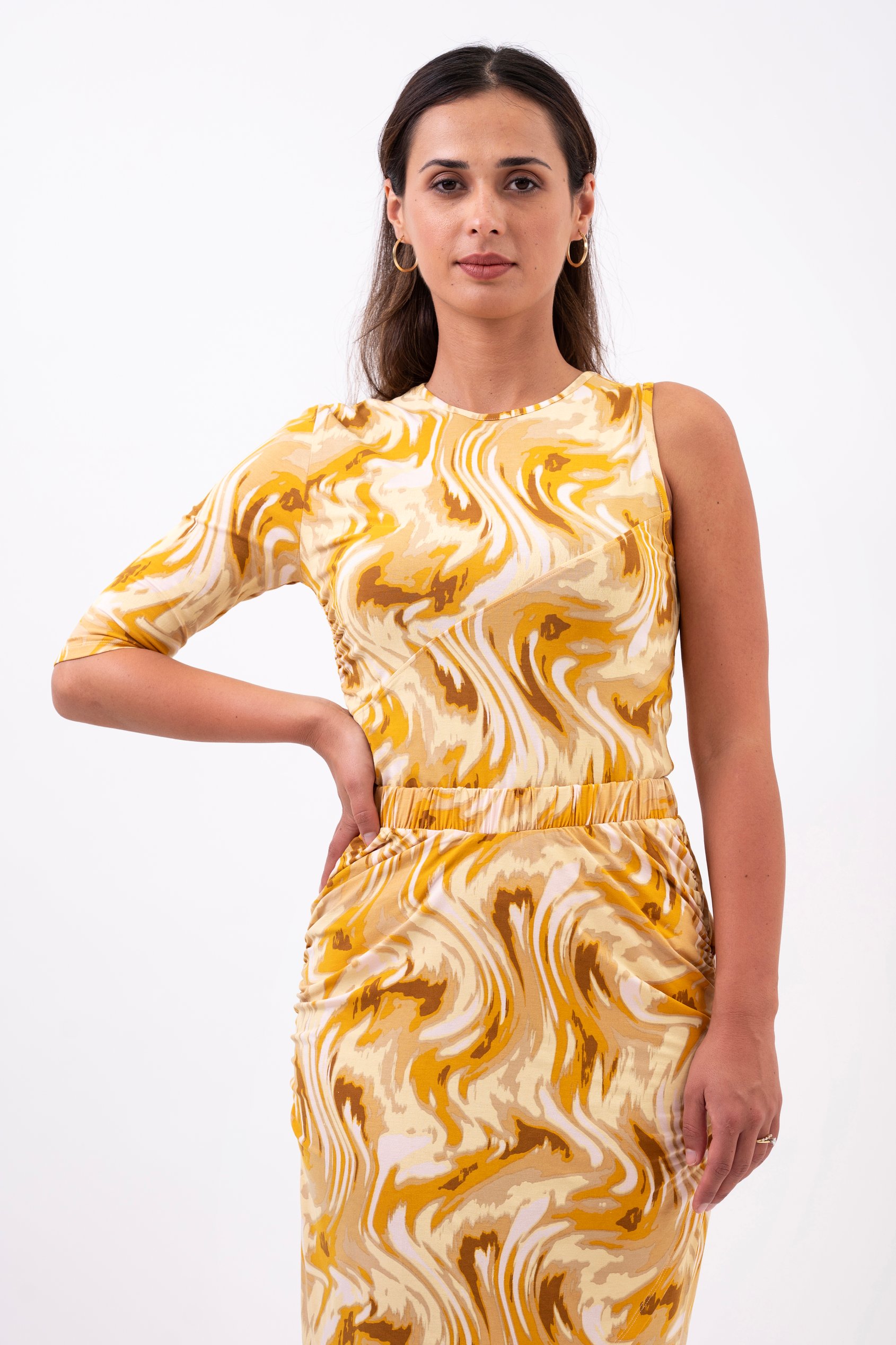 Womens One-Shoulder Fluid Printed Tops