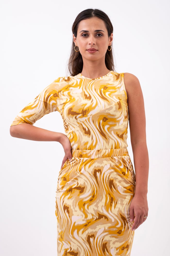 Womens One-Shoulder Fluid Printed Tops