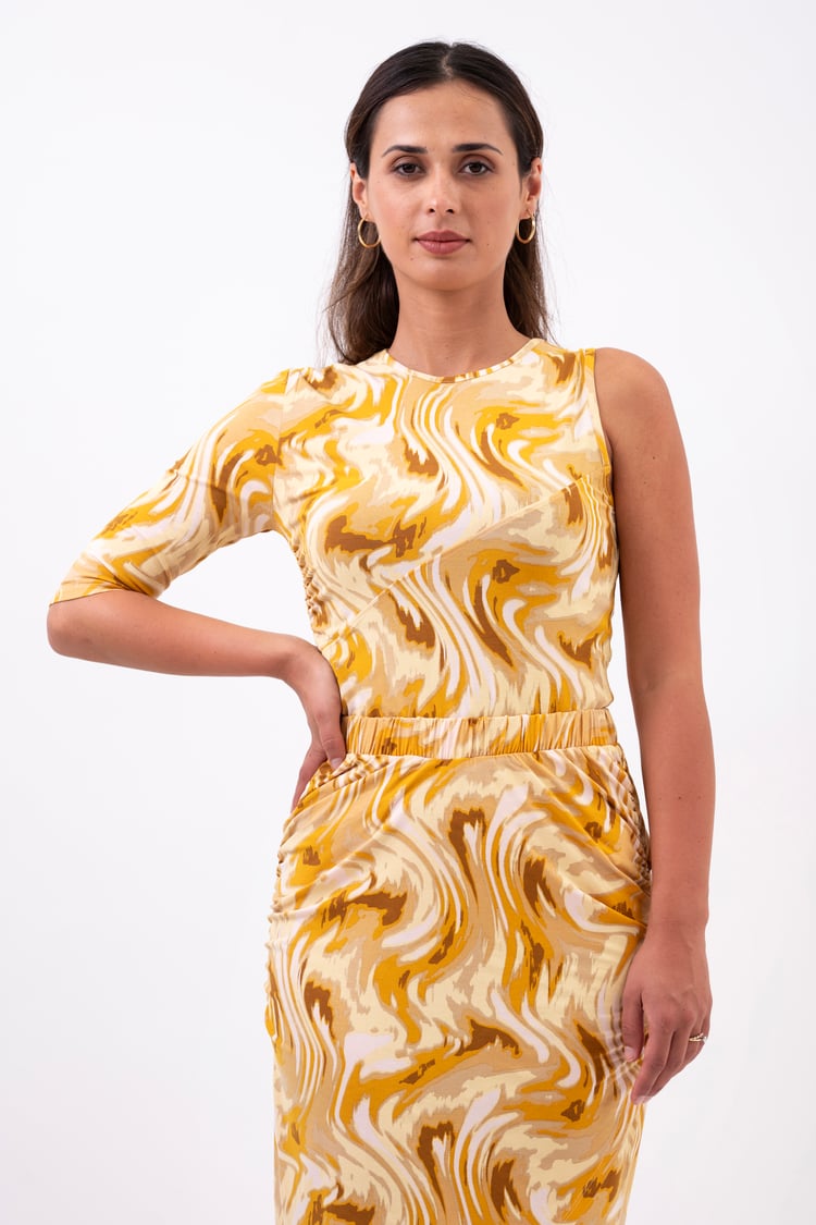 Womens One-Shoulder Fluid Printed Tops