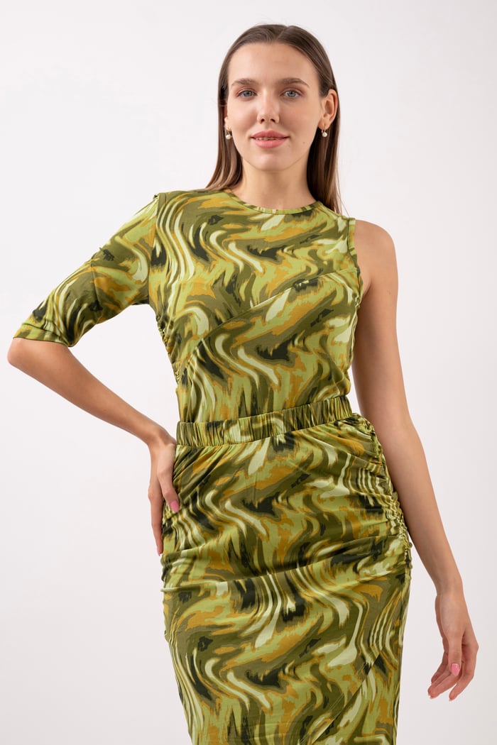 Womens One-Shoulder Fluid Printed Tops