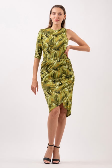 Womens One-Shoulder Fluid Printed Tops