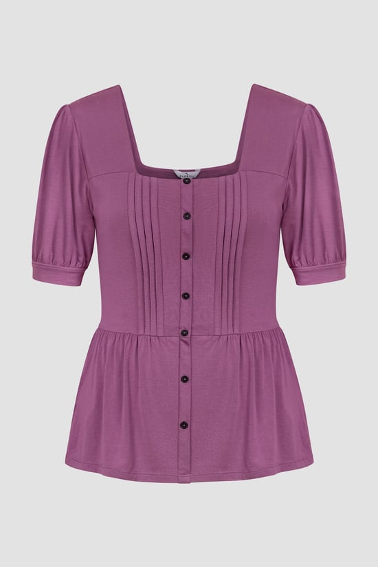 Puff Sleeves Square Neck Jersey Tops