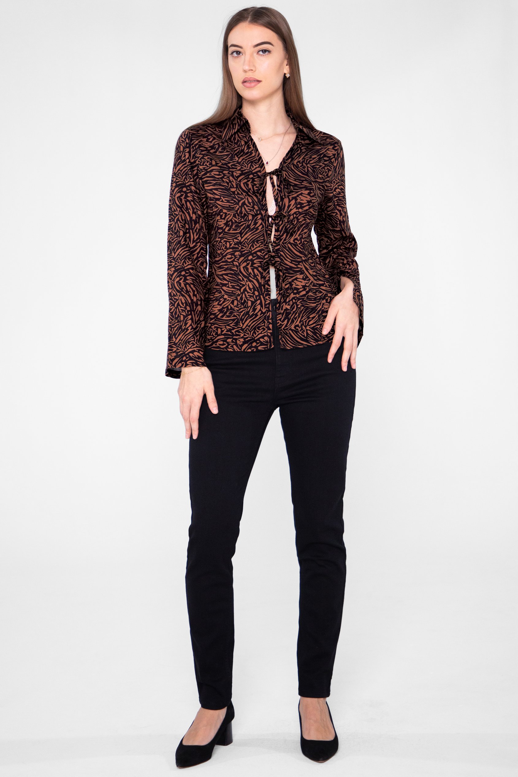 Tie Open Front Viscose Blouse
