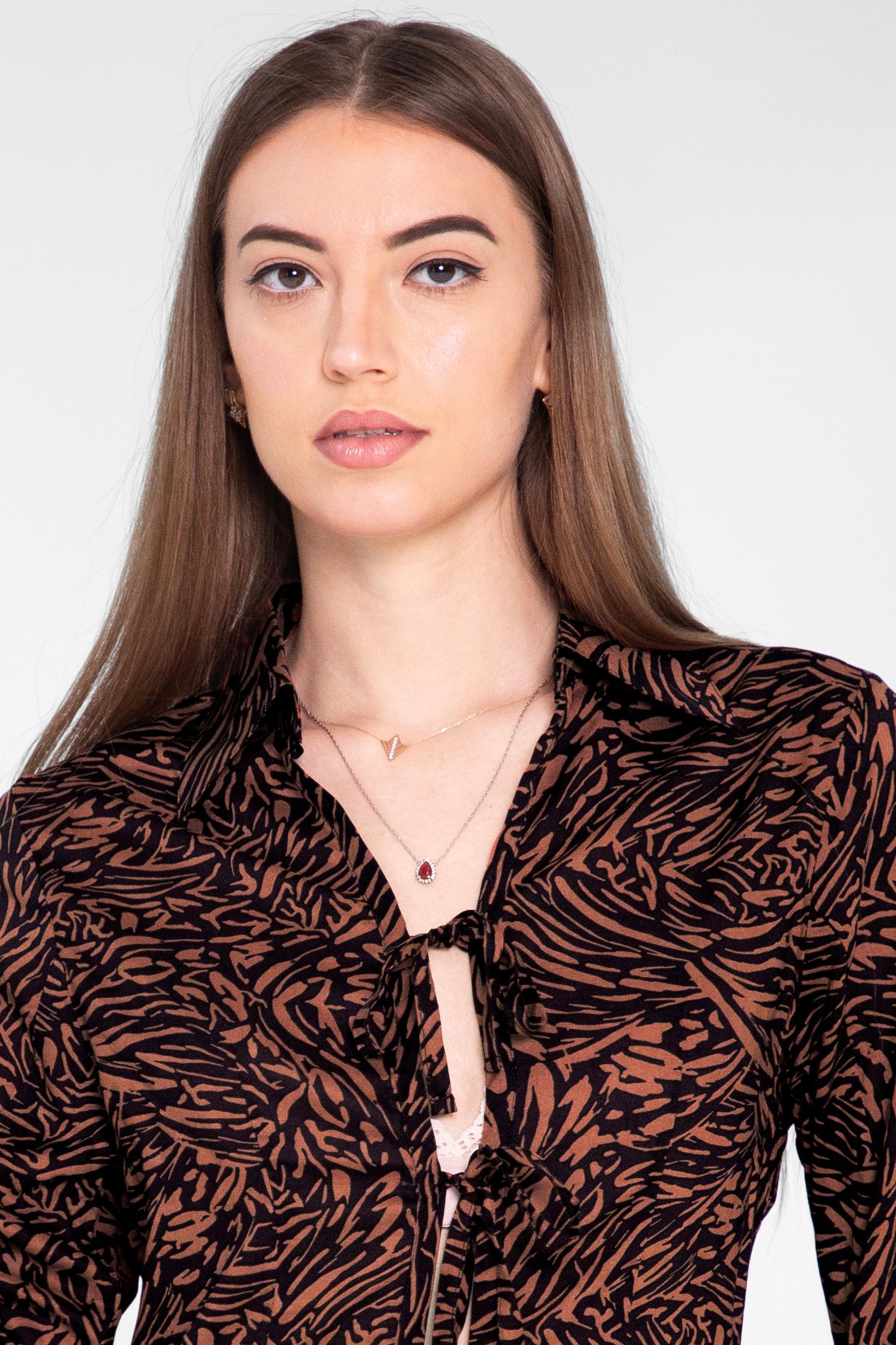 Tie Open Front Viscose Blouse