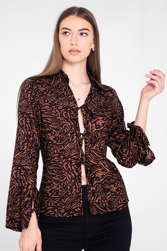 Tie Open Front Viscose Blouse