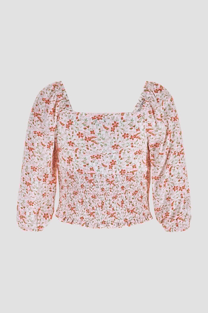 Floral Bardot Smocked Crop Top