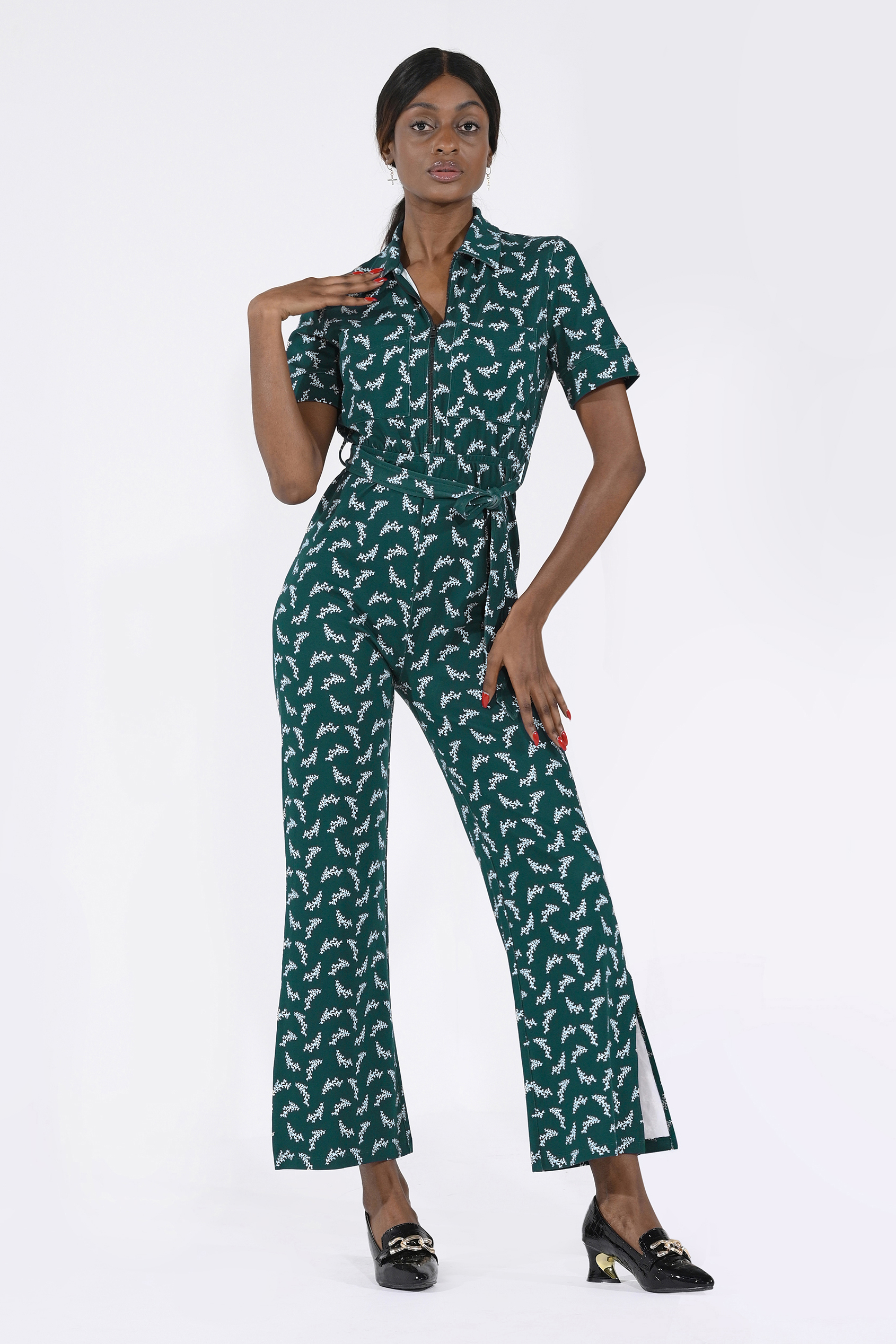 Womens Zip Through Wide Leg Jumpsuit