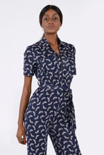 Womens Zip Through Wide Leg Jumpsuit