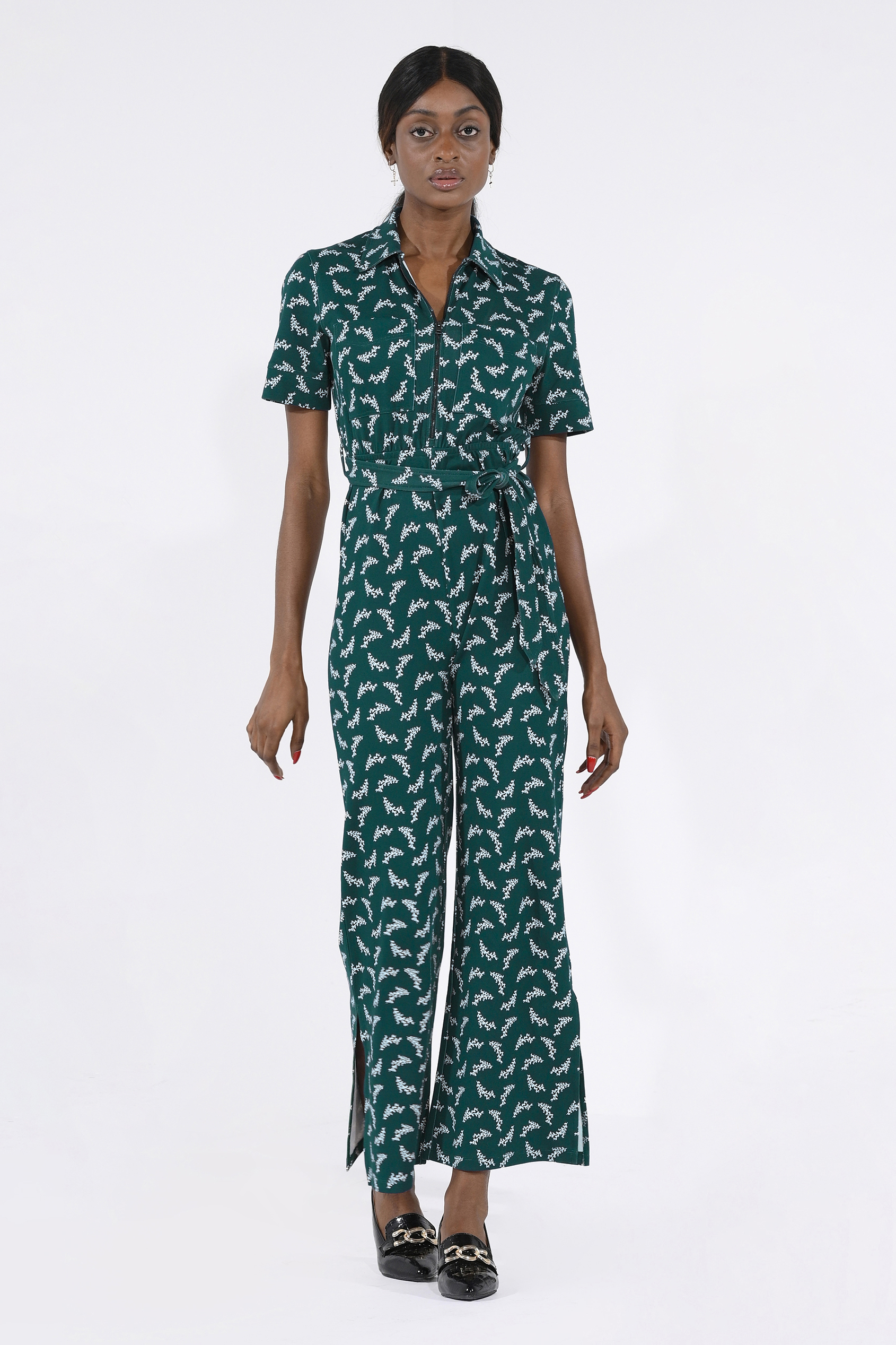 Womens Zip Through Wide Leg Jumpsuit