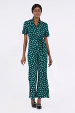 Womens Zip Through Wide Leg Jumpsuit