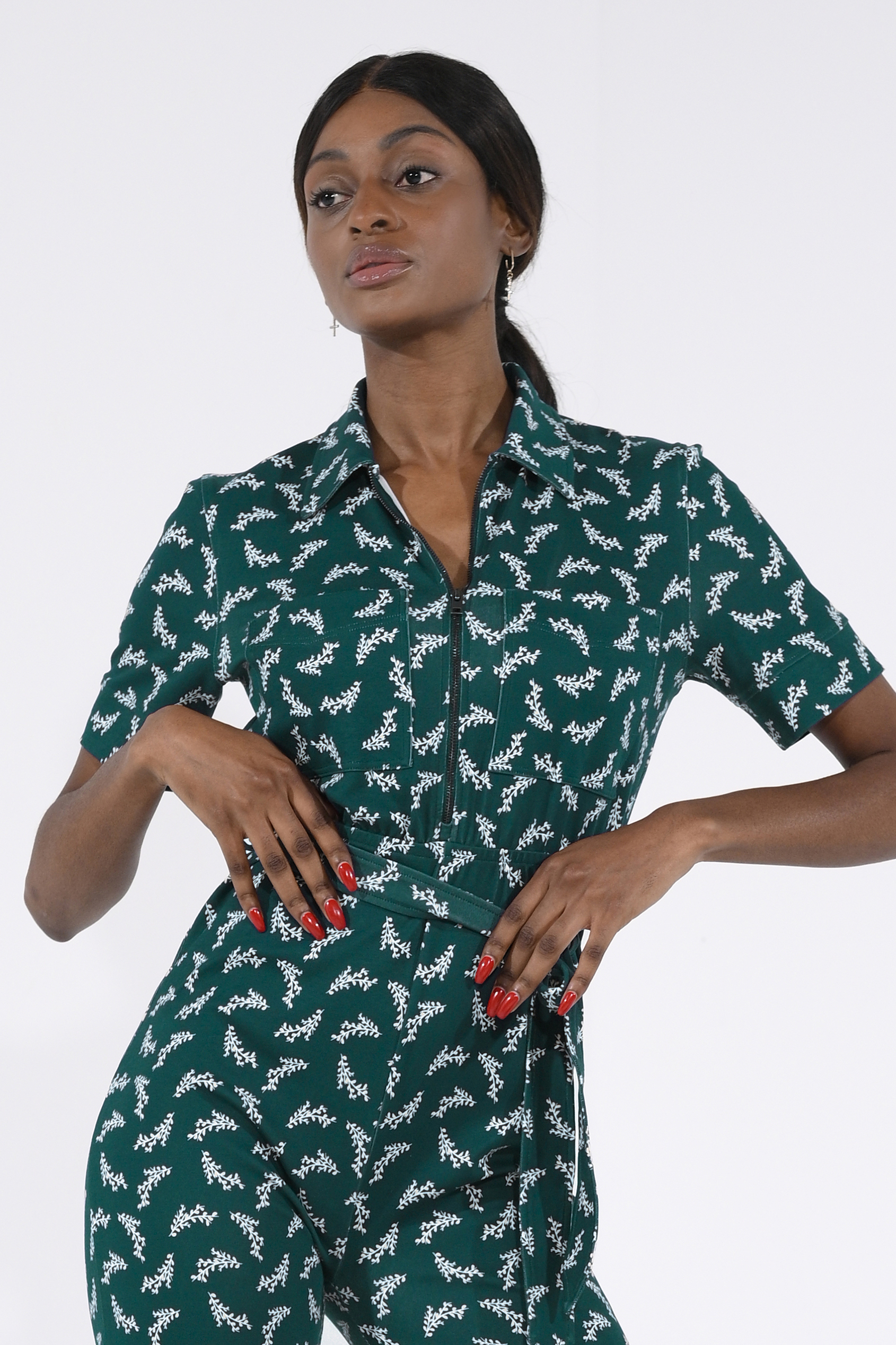 Womens Zip Through Wide Leg Jumpsuit