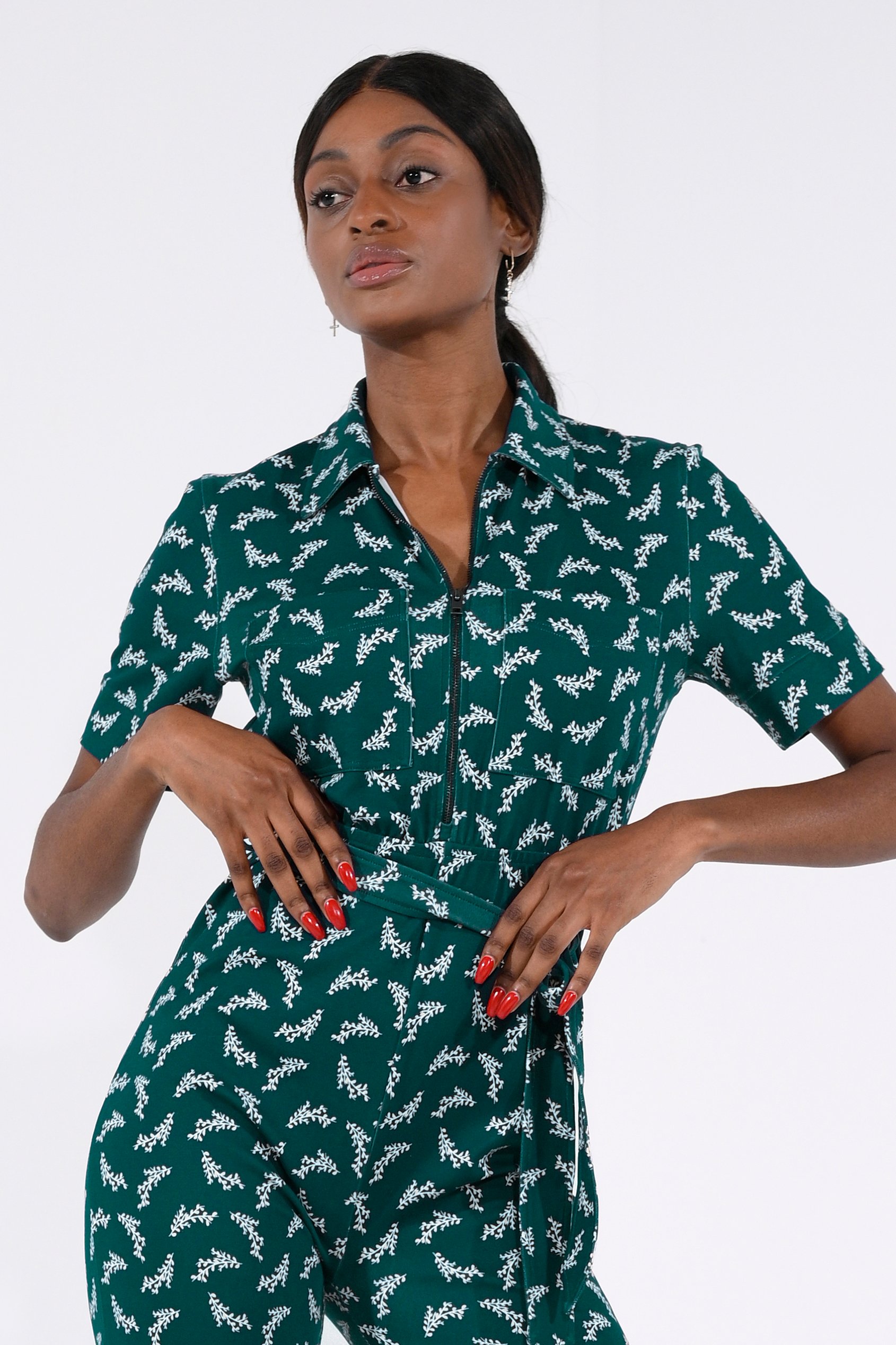 Womens Zip Through Wide Leg Jumpsuit