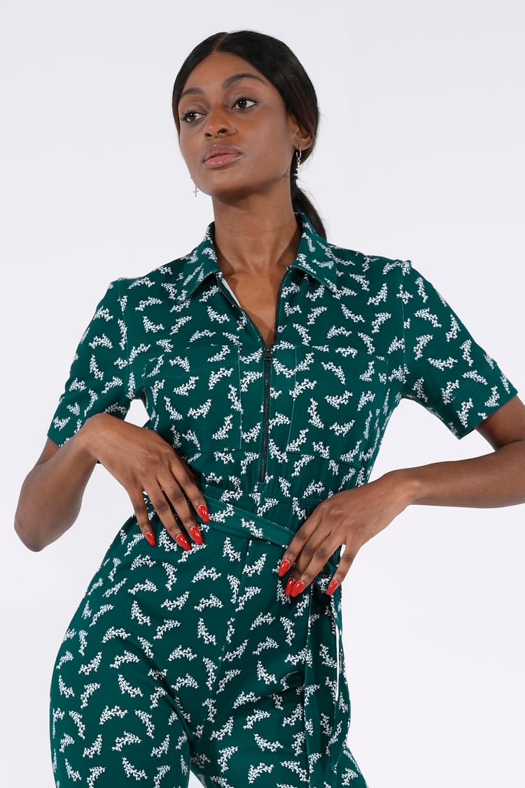 Womens Zip Through Wide Leg Jumpsuit