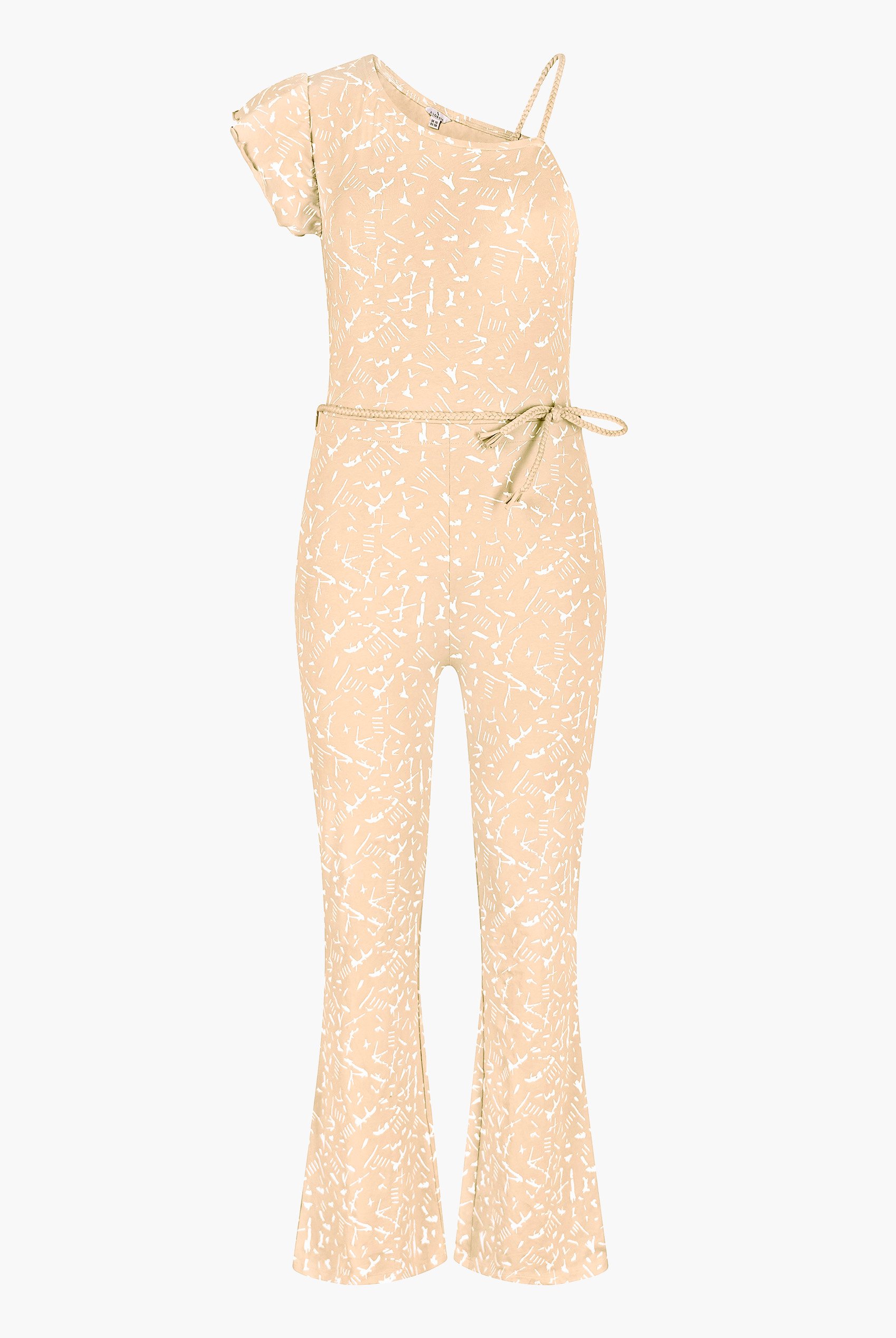 One-Shoulder Jumpsuit with Ruffle Sleeve Detail