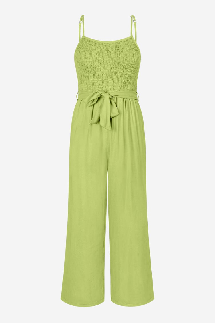 Belted Solid Jumpsuit with a Shirred Silhouette