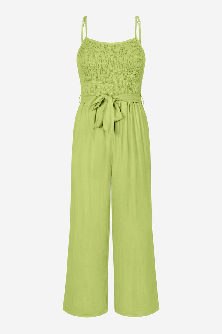 Belted Solid Jumpsuit with a Shirred Silhouette