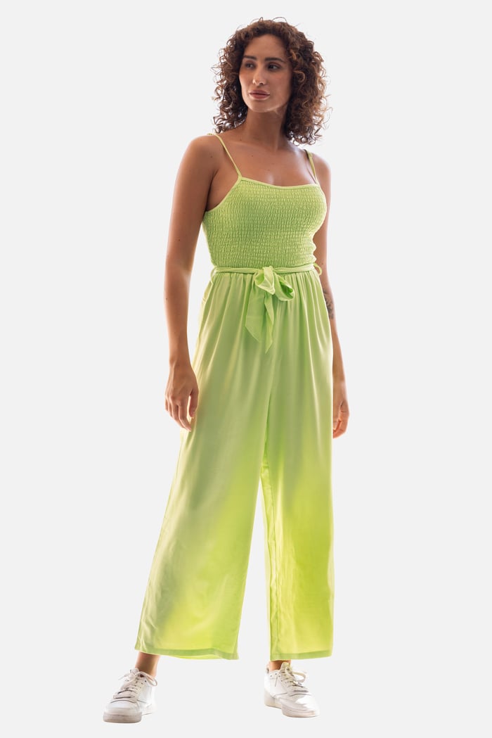 Belted Solid Jumpsuit with a Shirred Silhouette
