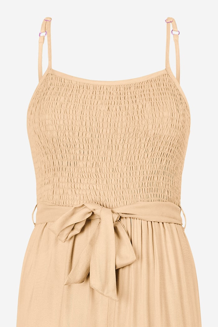 Belted Solid Jumpsuit with a Shirred Silhouette