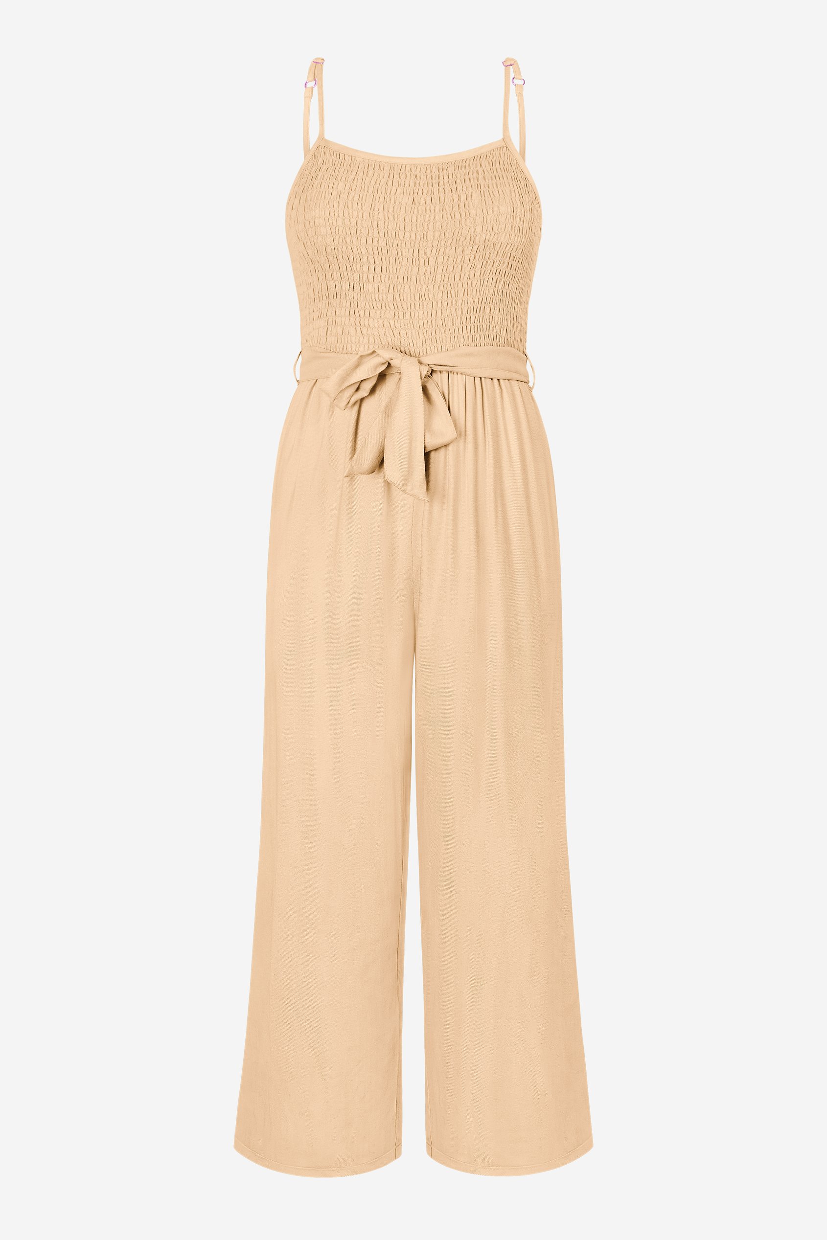 Belted Solid Jumpsuit with a Shirred Silhouette