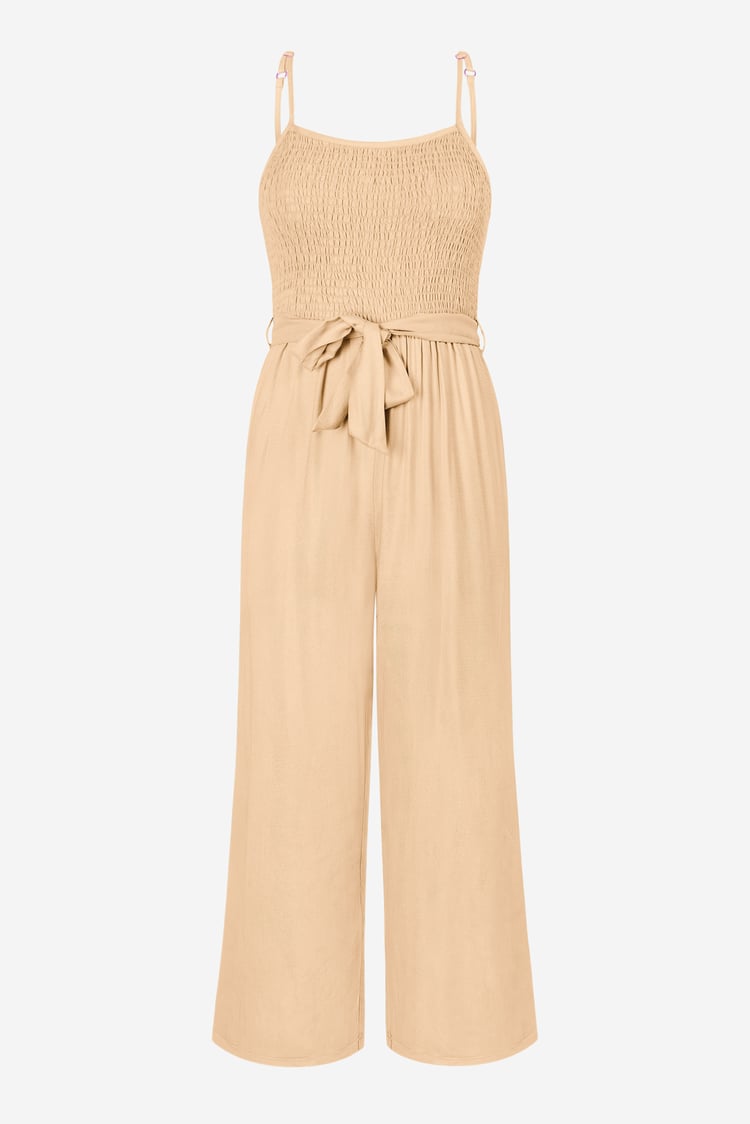 Belted Solid Jumpsuit with a Shirred Silhouette