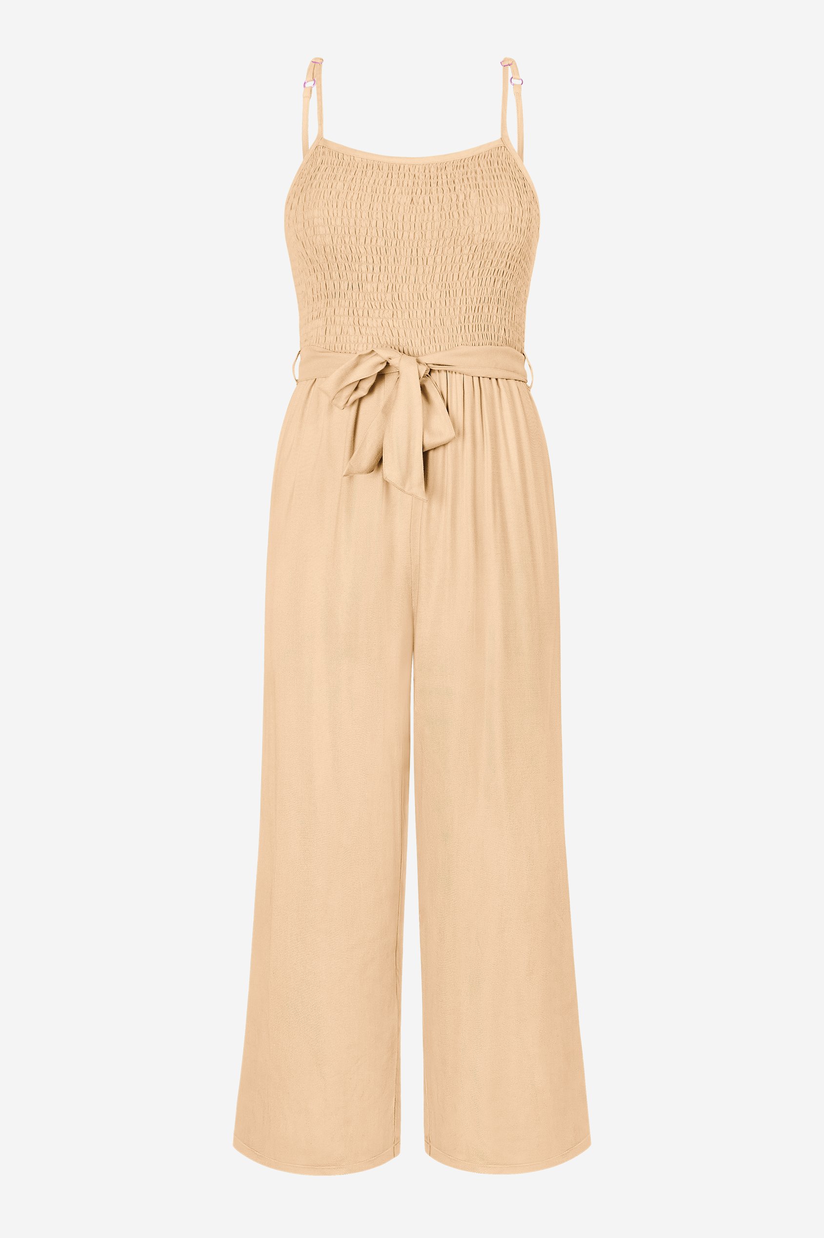 Belted Solid Jumpsuit with a Shirred Silhouette