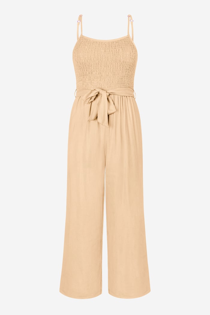 Belted Solid Jumpsuit with a Shirred Silhouette