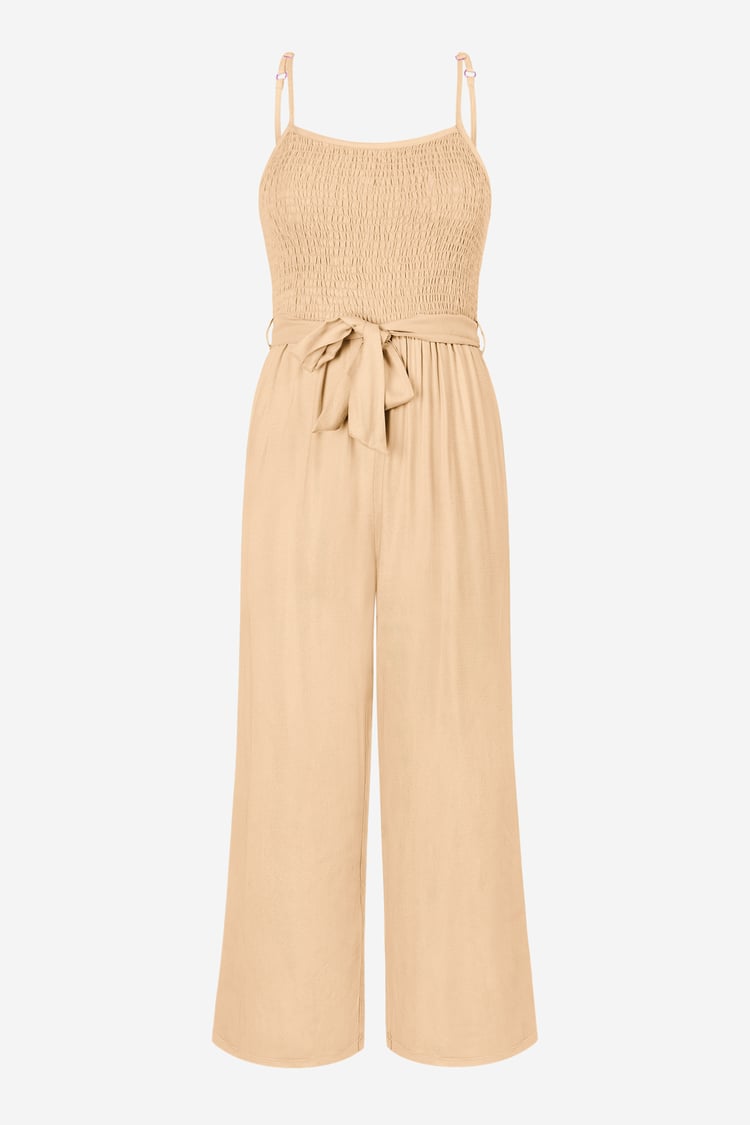Belted Solid Jumpsuit with a Shirred Silhouette