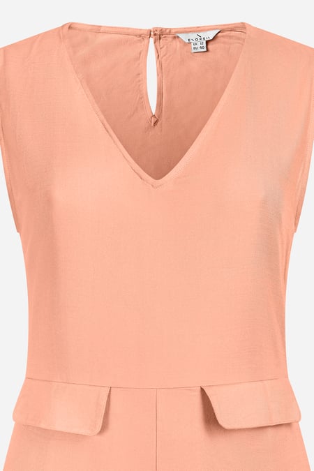 Orange V-Neck Sleeveless Viscose Playsuit
