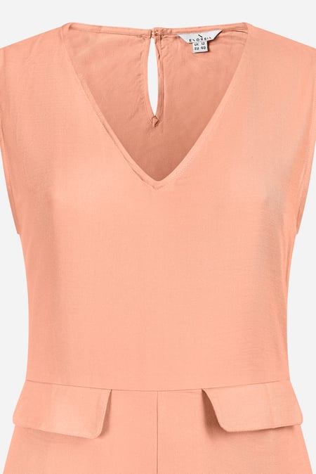 Orange V-Neck Sleeveless Viscose Playsuit
