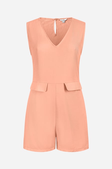 Green V-Neck Sleeveless Viscose Playsuit