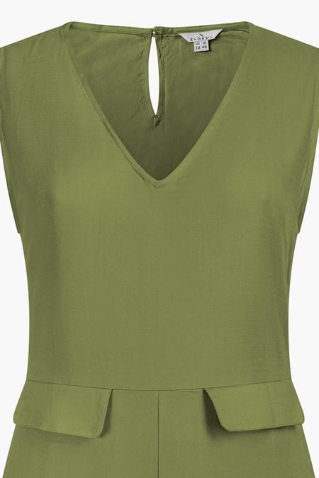 Green V-Neck Sleeveless Viscose Playsuit