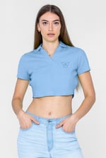Waffle V-Neck Cropped Polo