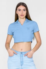 Waffle V-Neck Cropped Polo
