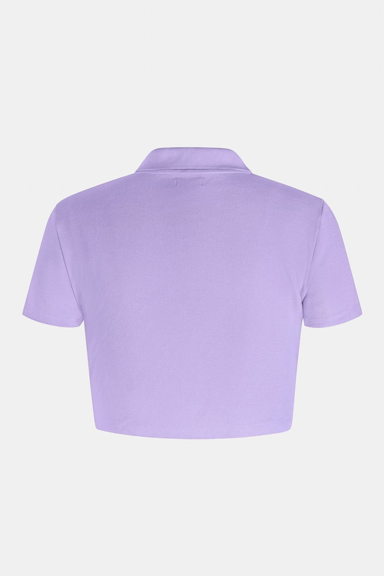 Waffle V-Neck Cropped Polo