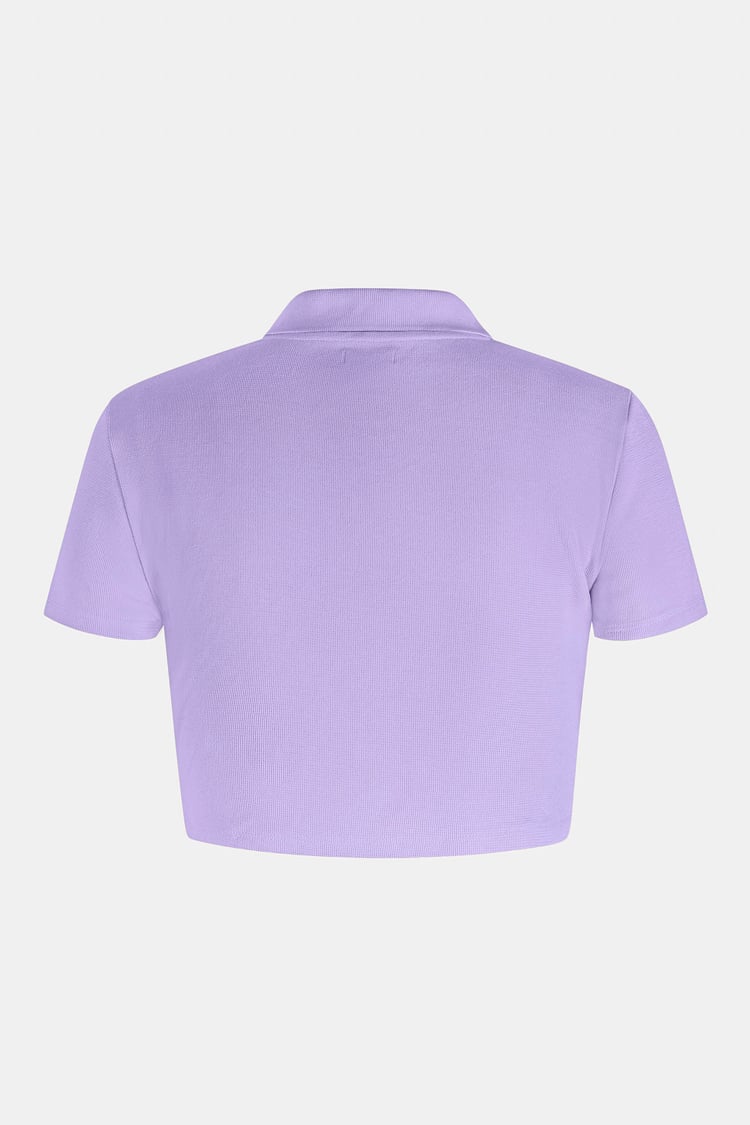 Waffle V-Neck Cropped Polo