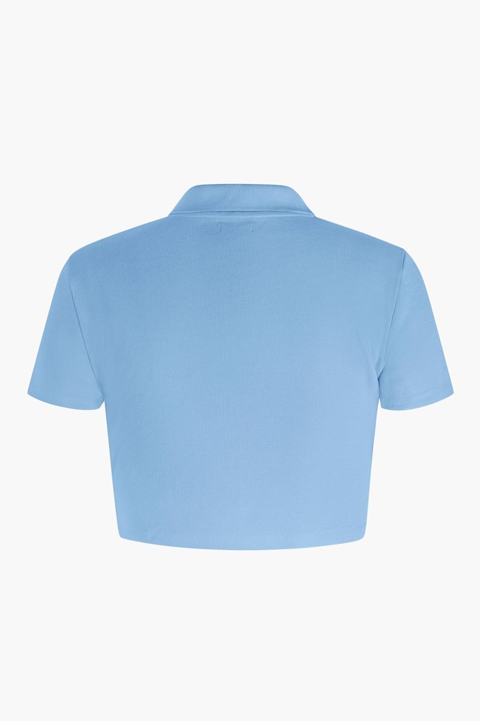 Waffle V-Neck Cropped Polo