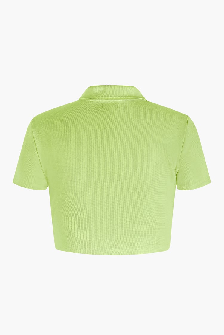 Waffle V-Neck Cropped Polo