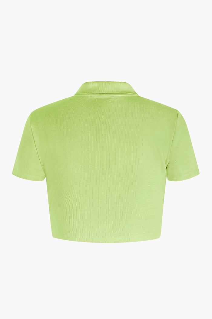 Waffle V-Neck Cropped Polo