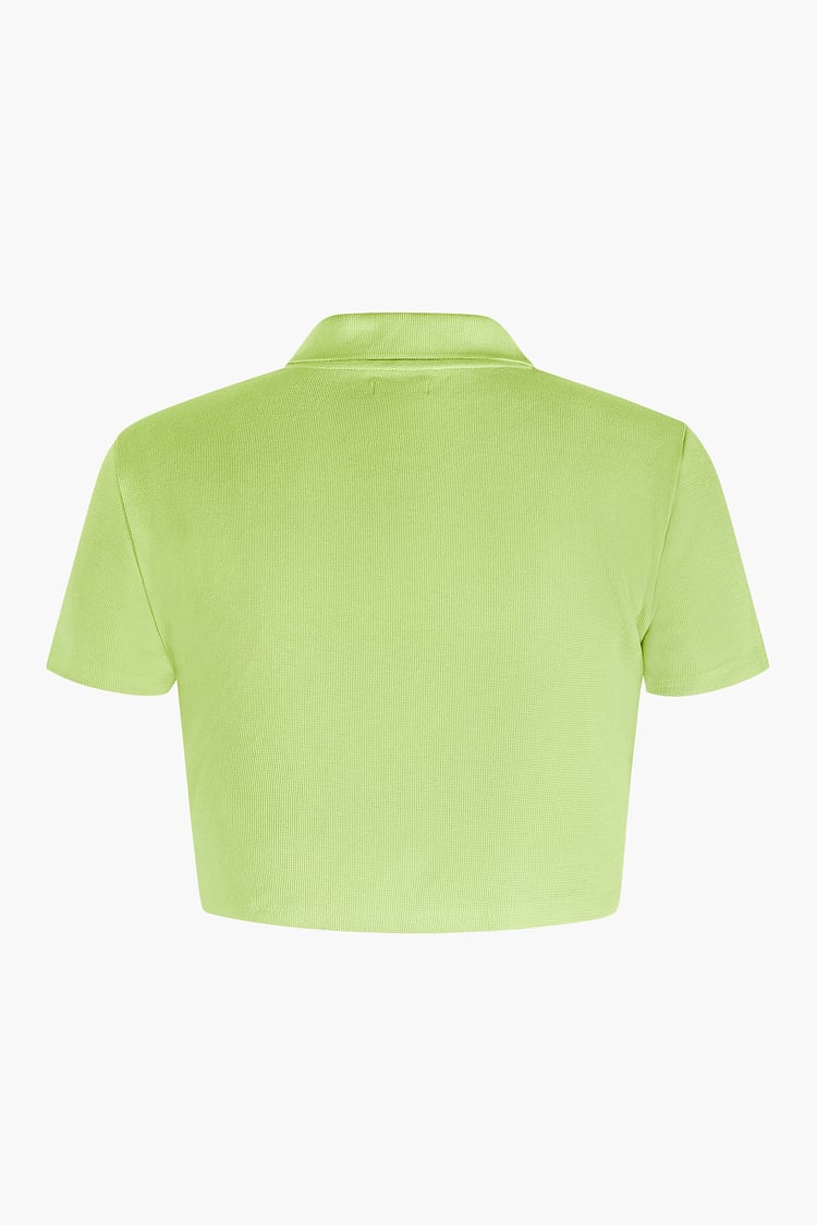 Waffle V-Neck Cropped Polo