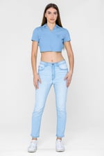 Waffle V-Neck Cropped Polo