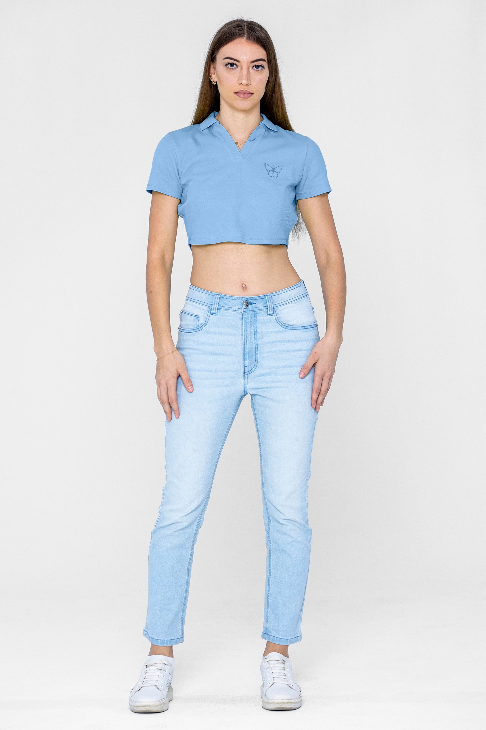 Waffle V-Neck Cropped Polo
