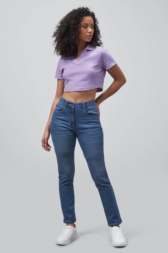 Waffle V-Neck Cropped Polo