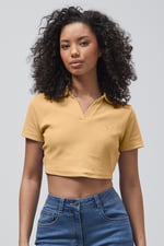 Waffle V-Neck Cropped Polo